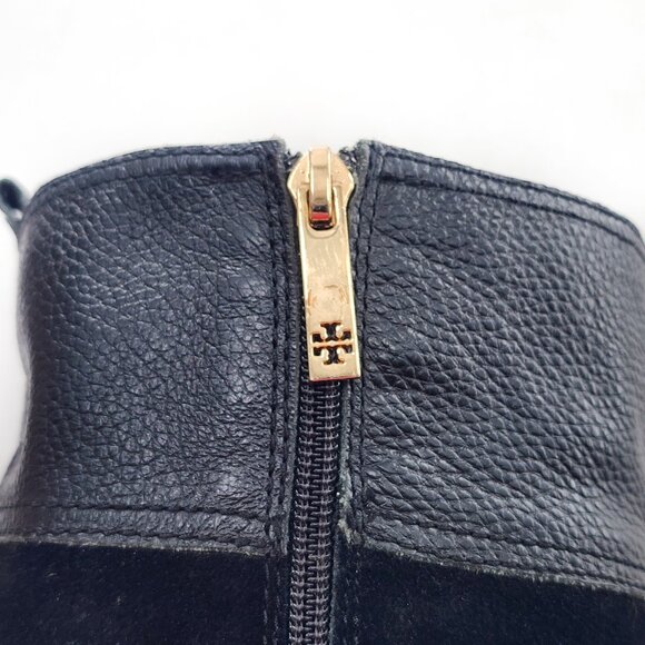 TORY BURCH Tenley Black Leather Suede Combo Designer Riding Boots - Picture 9 of 10